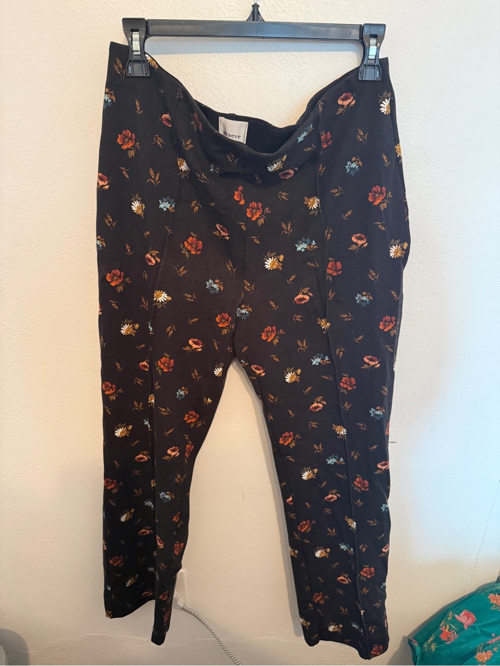 Maeve Black Floral Cropped pants with Red and Cream Blooms
